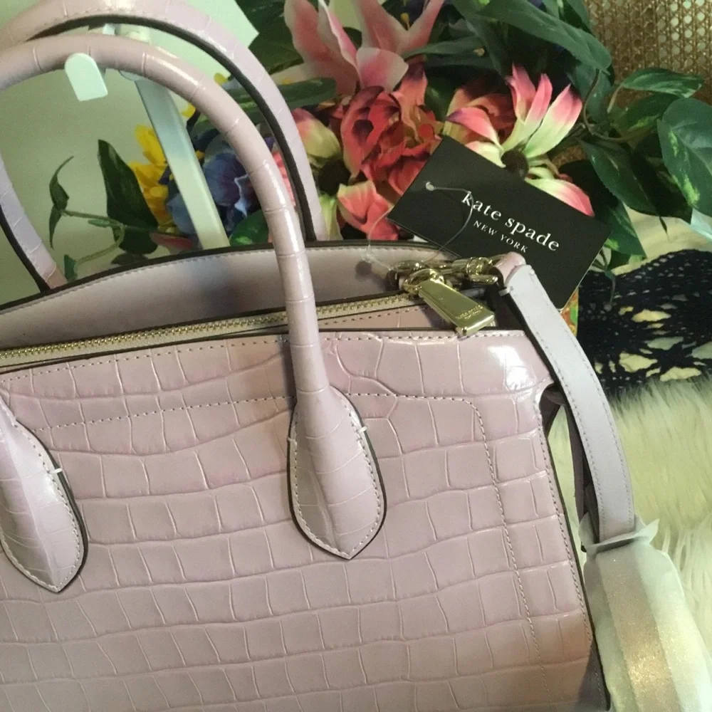 HP-Kate Spade NWT Knott Croc-embossed Medium Zip-top Satchel in Violet Mist/NWT - Picture 8 of 15